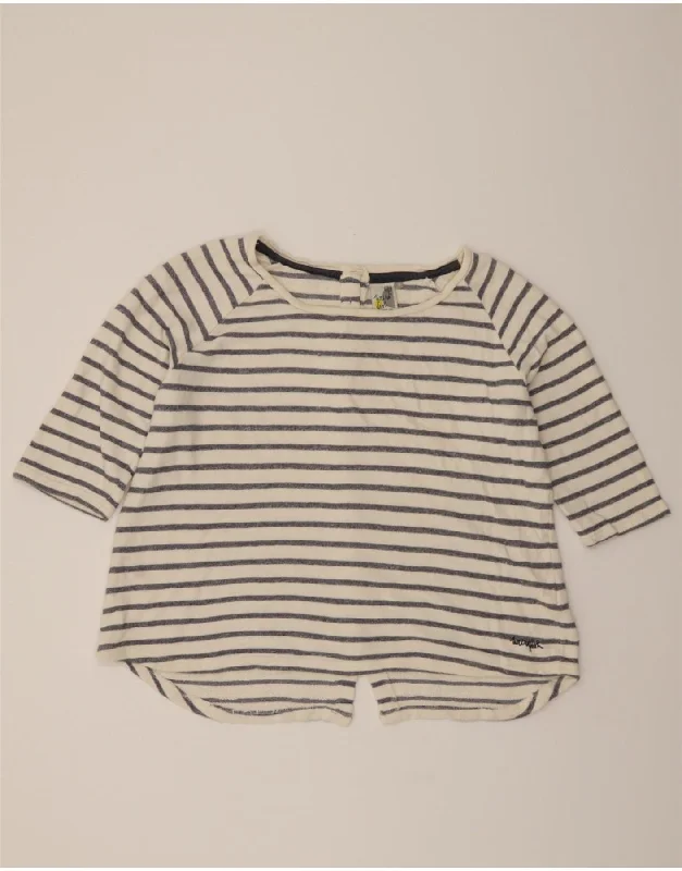 WEIRD FISH Womens 3/4 Sleeve Blouse Top UK 14 Large Off White Striped Embellished Collar Blouse