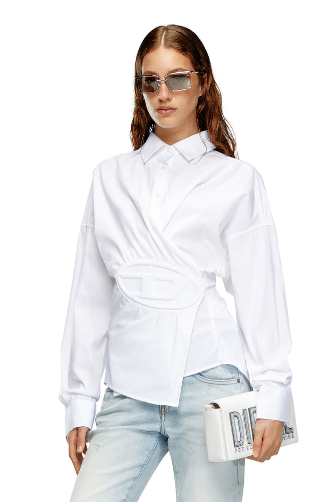 Wrap shirt with embossed logo-- Front Pockets Side Pockets Patch Pockets