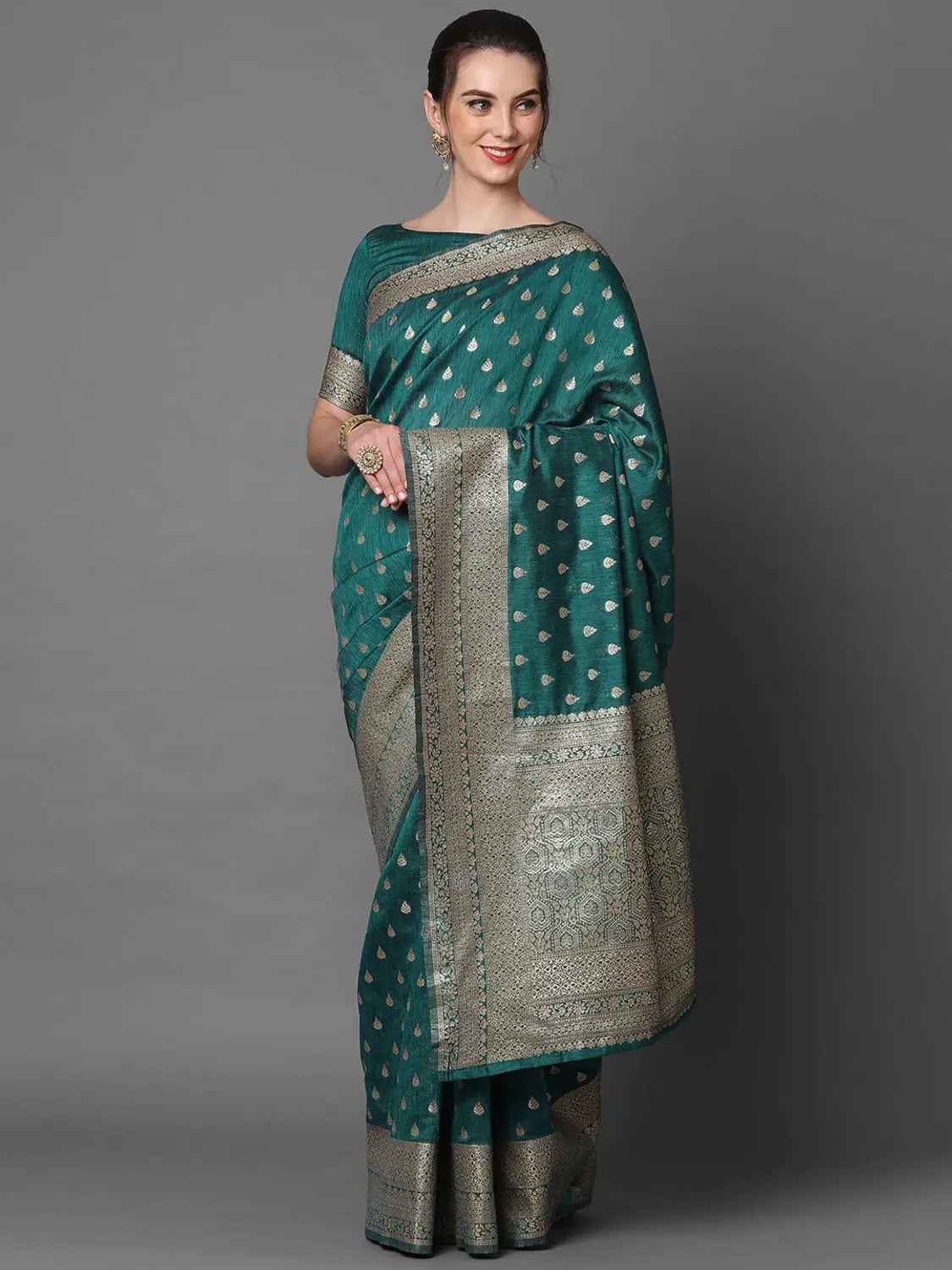 Weaving Sareemall Teal Blue Festive Silk Blend Woven Design Saree With Unstitched Blouse Side Tie Blouse Weaving Sareemall Teal Blue Festive Silk Blend Woven Design Saree With Unstitched Blouse Side Tie Blouse