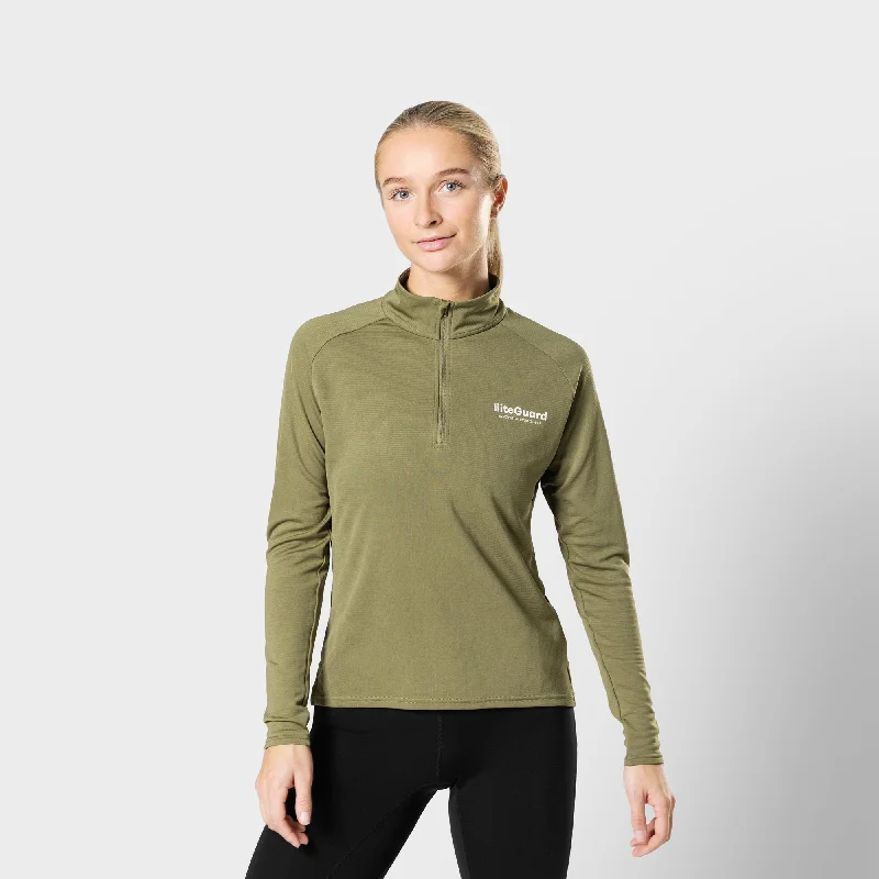 GROUND-TECH 1/4 ZIP SHIRT (WOMEN) - Dusty Green-- Mesh Blend Leather Blend Suede Blend GROUND-TECH 1/4 ZIP SHIRT (WOMEN) - Dusty Green-- Mesh Blend Leather Blend Suede Blend