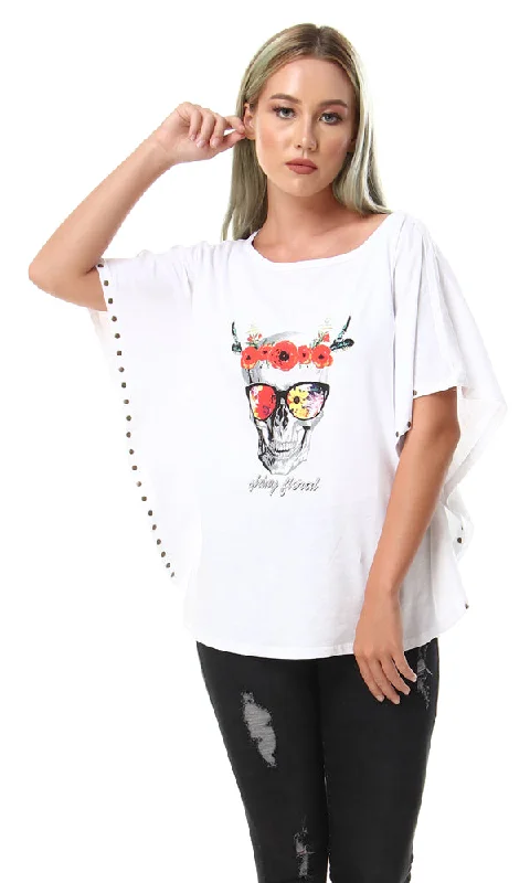 56733 Slip On Printed Loose Fit White T-Shirt-- Polka Dot Checkered Tartan