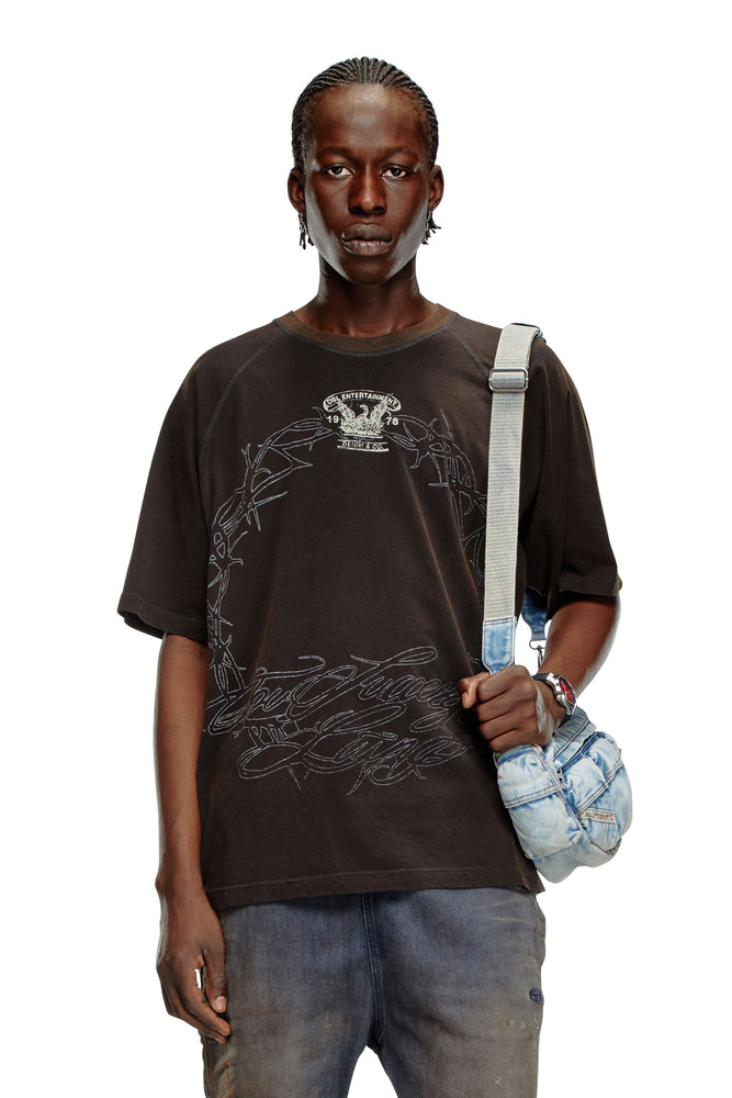 T-Shirt With Inside-Out Print-- Hooded Caped Shawl Collar