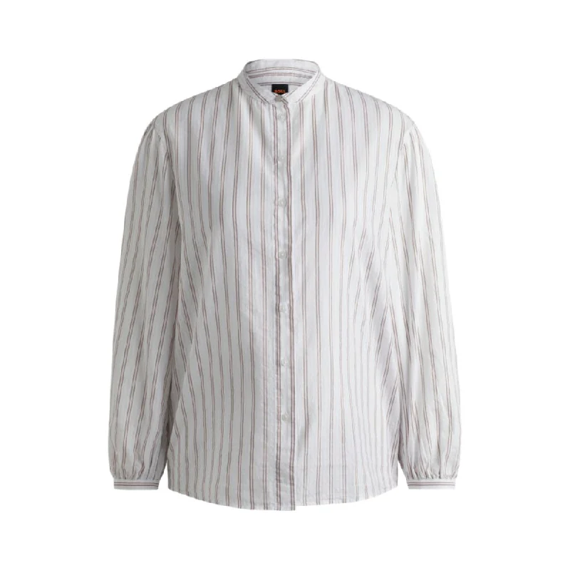 Regular-fit blouse in striped cotton poplin Loose Fit Blouse