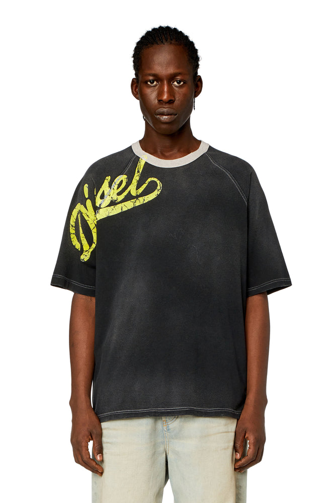 Faded jersey T-shirt with flocked logos-- Elasticated Padded Insulated