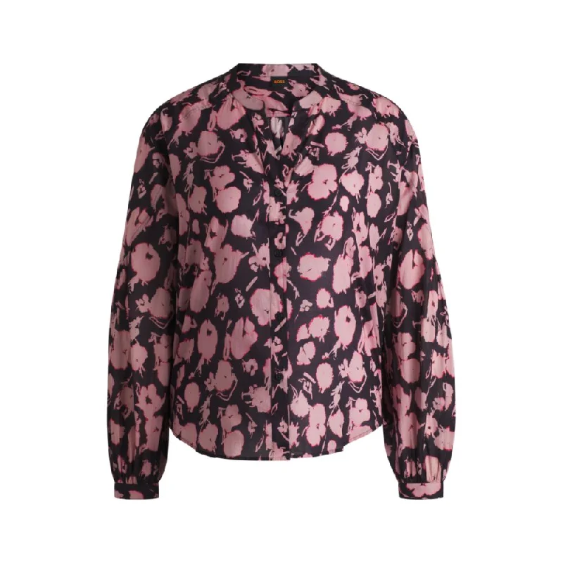 Regular-fit blouse in printed cotton voile Soft Satin Blouse