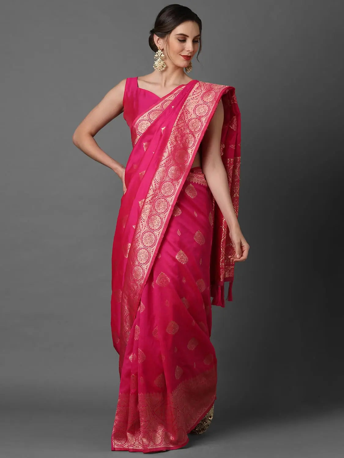 Stylish Sareemall Pink Festive Silk Blend Woven Design Saree With Unstitched Blouse Sweetheart Neck Blouse Stylish Sareemall Pink Festive Silk Blend Woven Design Saree With Unstitched Blouse Sweetheart Neck Blouse