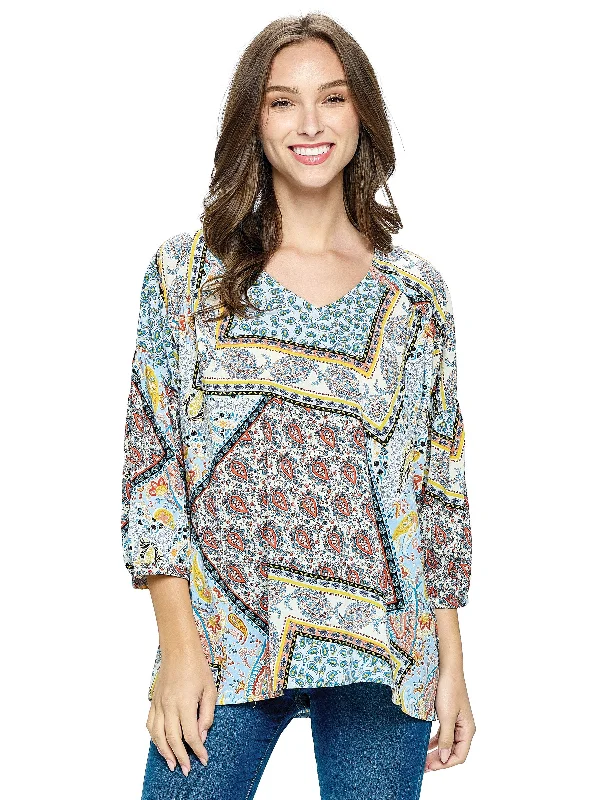Blouse Patchwork Print Pattern Vintage Polka Blouse