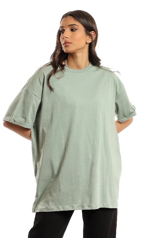 97233 Loose Fit Comfy Plain T-Shirt - Mint-- Mesh Canvas Denim
