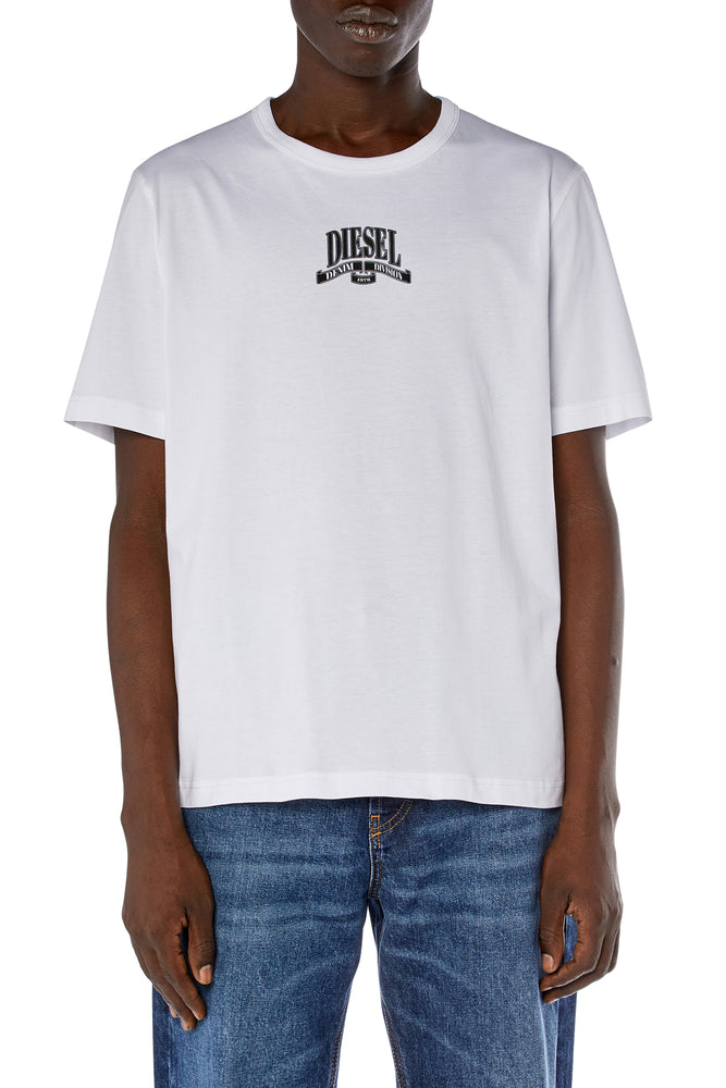 T-shirt with biker-style logo print-- Asymmetrical Pockets Print