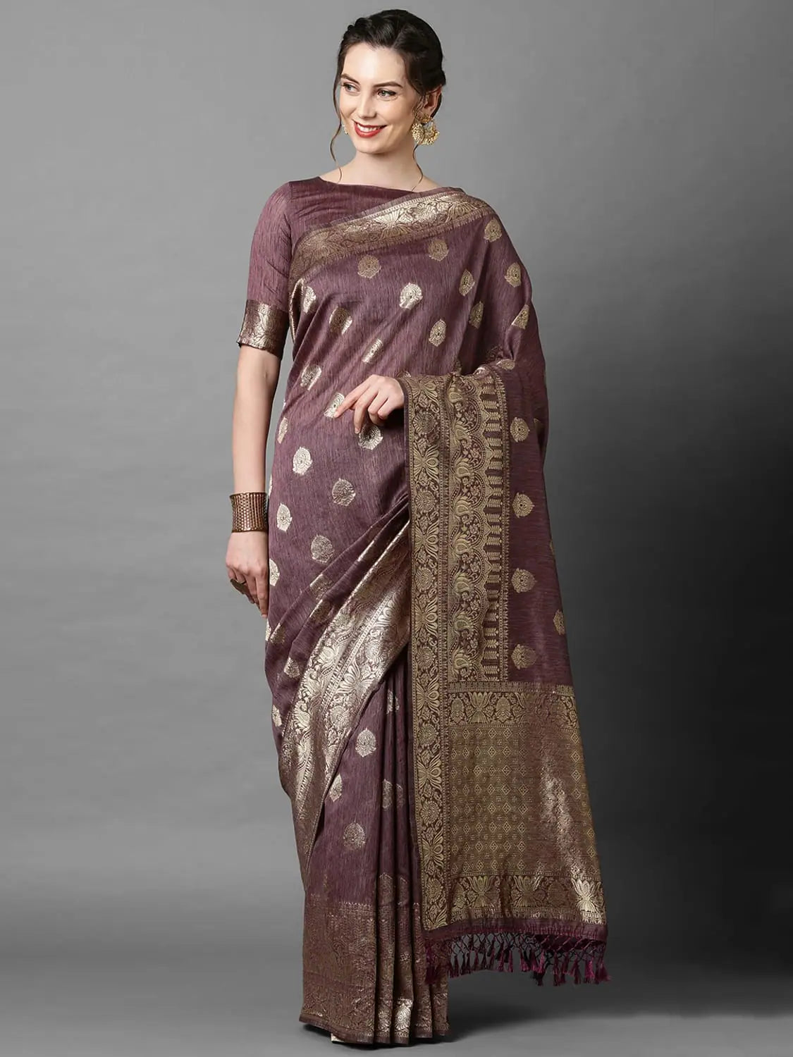 Sareemall Mauve Festive Silk Blend Woven Saree With Unstitched Blouse Versatile Layering Blouse Sareemall Mauve Festive Silk Blend Woven Saree With Unstitched Blouse Versatile Layering Blouse