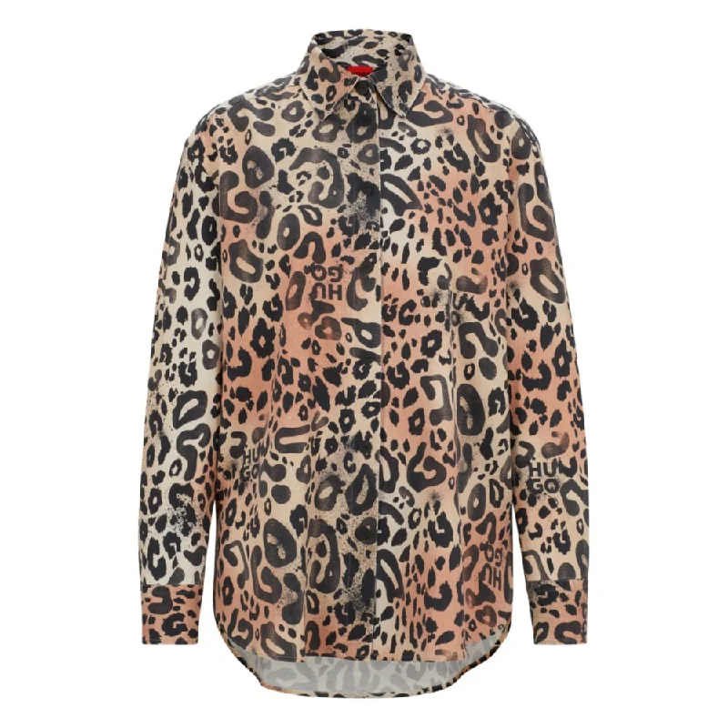 Oversize-fit blouse in leopard-print twill Chic Ruffle Blouse