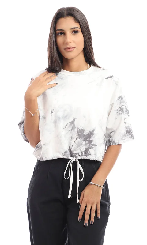95282 Tie Dye Short Sleeves T-Shirt - White & Grey-- Striped Floral Plaid