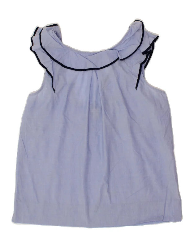 J. CREW Womens Sleeveless Blouse Top US 2 XS Blue Cotton Polished Work Blouse