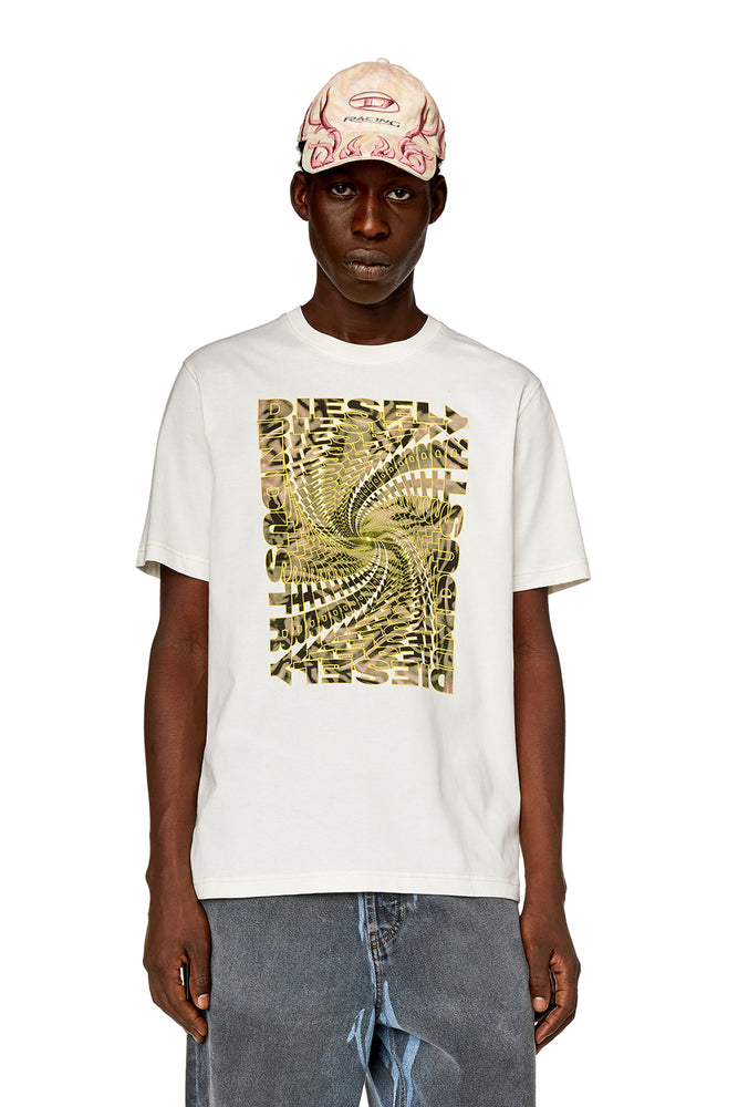 T-shirt with zebra-camo optical logo print-- V-Neck T-Shirt Long Sleeve Cotton