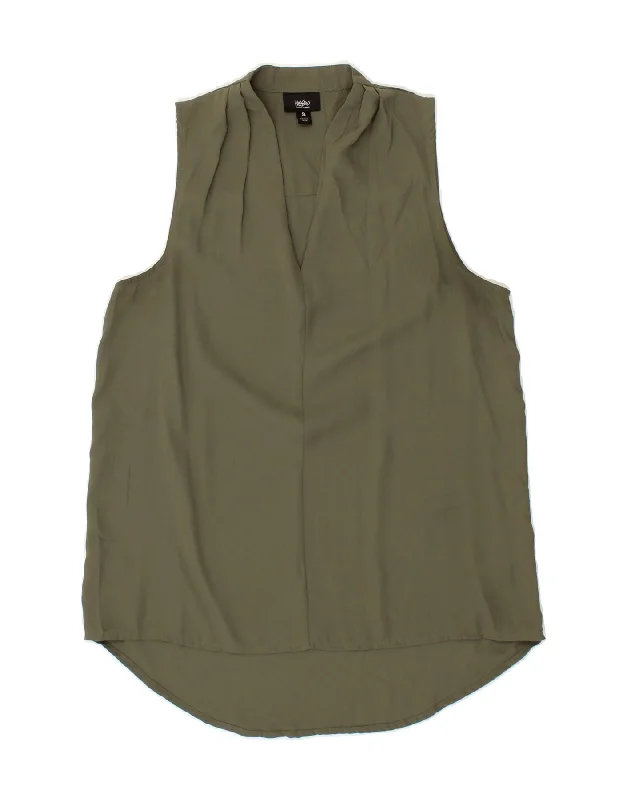 MOSSIMO Womens Sleeveless Blouse Top UK 10 Small Khaki Viscose Gathered Detail Blouse