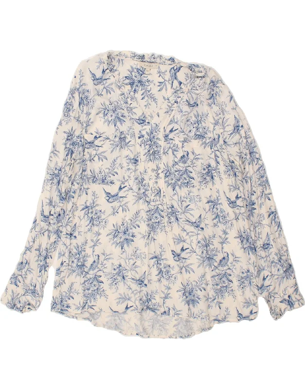 OASIS Womens Blouse Top UK 20 2XL Blue Floral High Neck Blouse