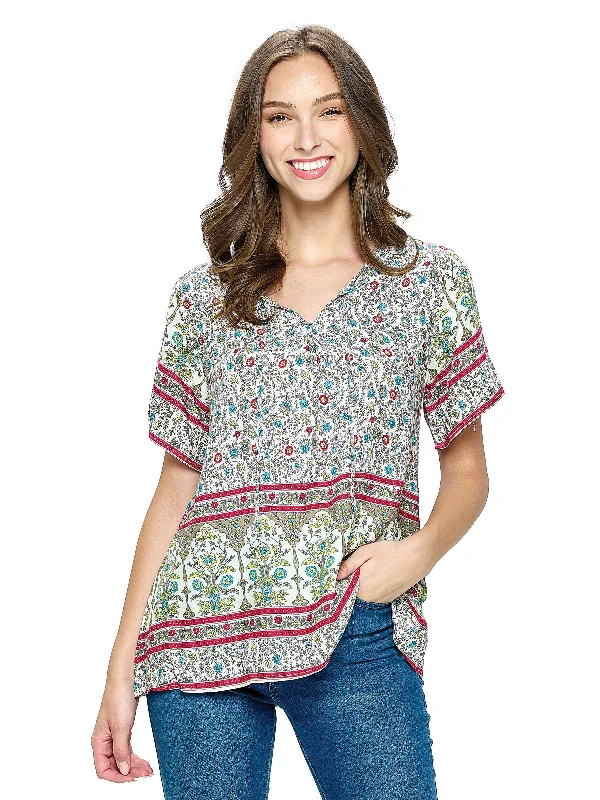 Blouse Floral Print Pattern Ruffled Neck Blouse