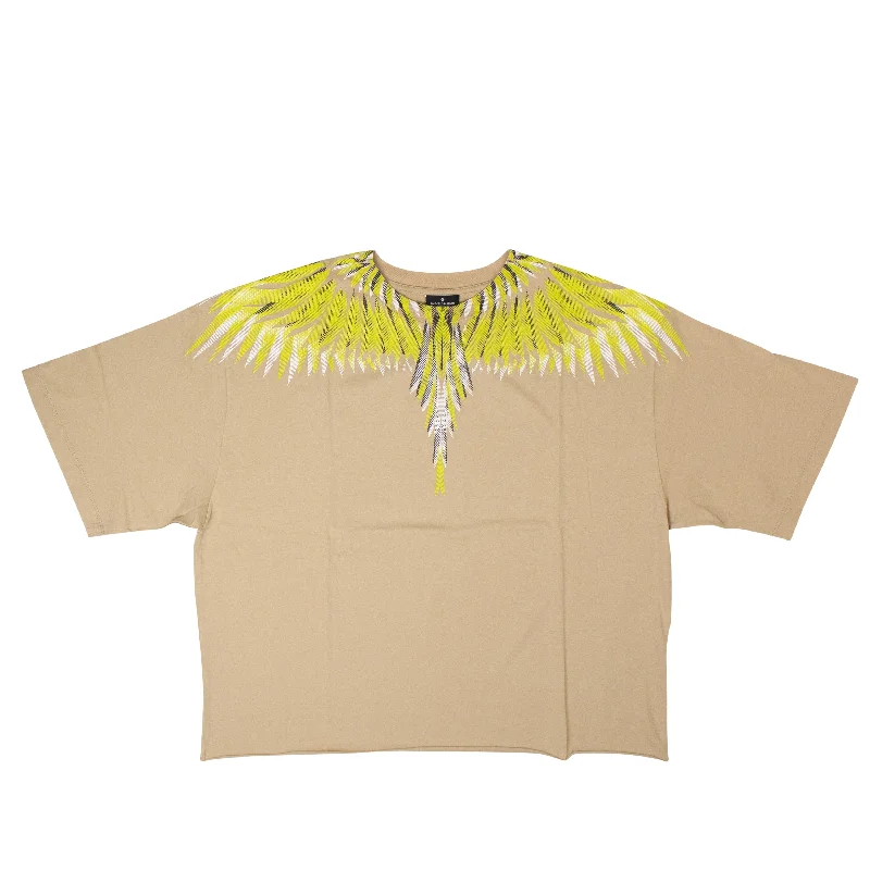 MARCELO BURLON Beige & Lime Sharp Wings Oversized T-Shirt-- Modern Contemporary Chic MARCELO BURLON Beige & Lime Sharp Wings Oversized T-Shirt-- Modern Contemporary Chic