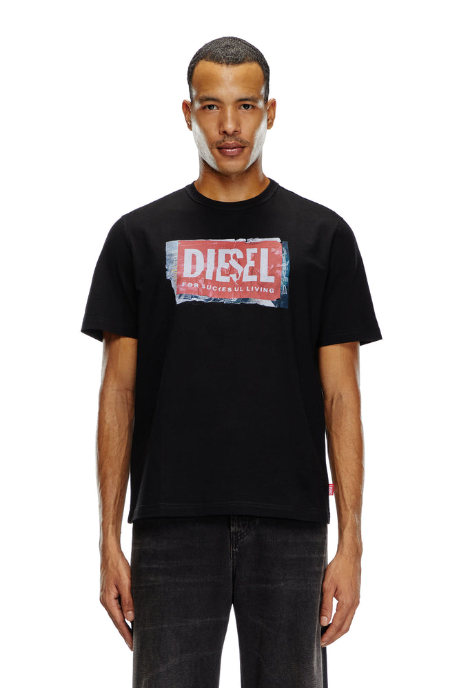 T-shirt with crumpled-effect logo-- Hooded Caped Shawl Collar