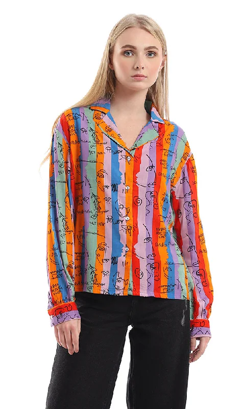 95340 Colorful Striped & Self Pattern Buttoned Shirt - Multicolour-- Machine Wash Dry Clean Hand Wash