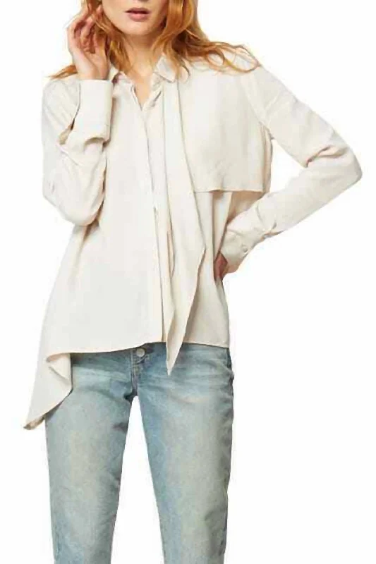 Ferra Asymmetric Tie Neck Blouse In Ivory Chic Off-Shoulder Blouse
