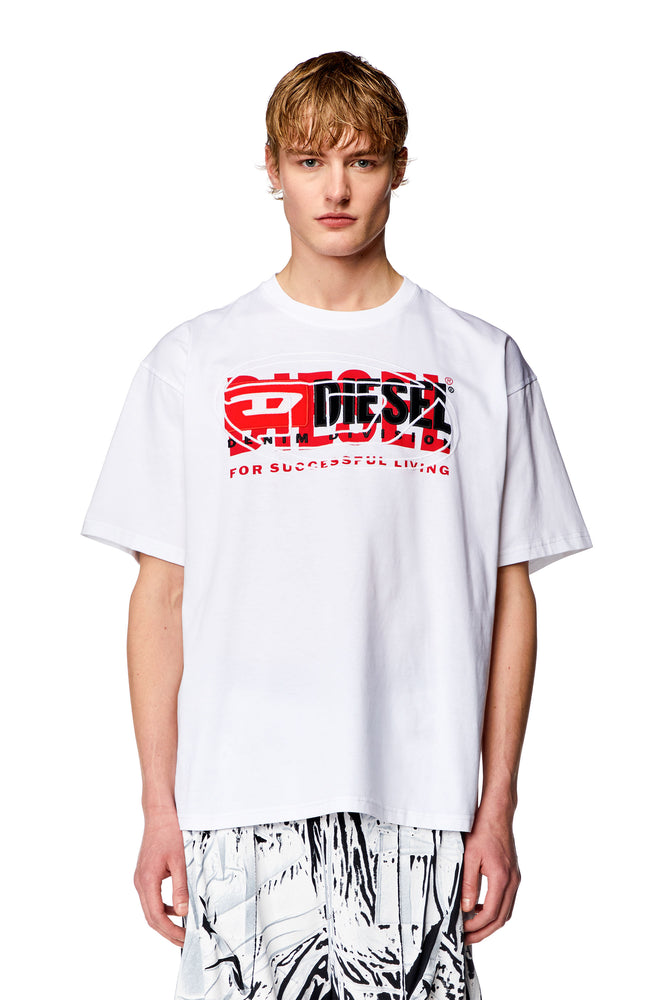 T-shirt with layered logos-- Zippered Buttoned Snapped