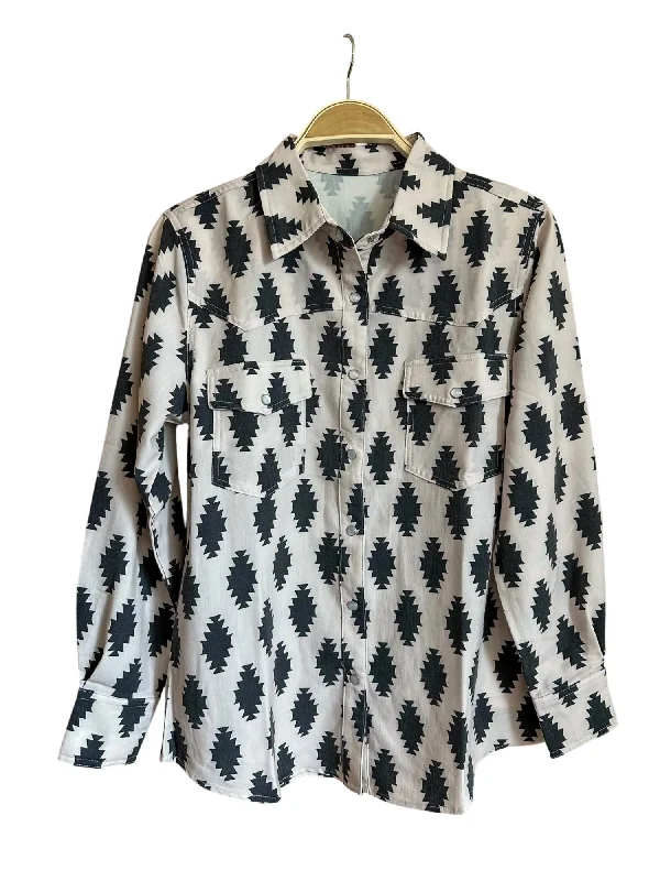 Women's Diamond Pearl Snap Blouse In Black Silky Draped Blouse