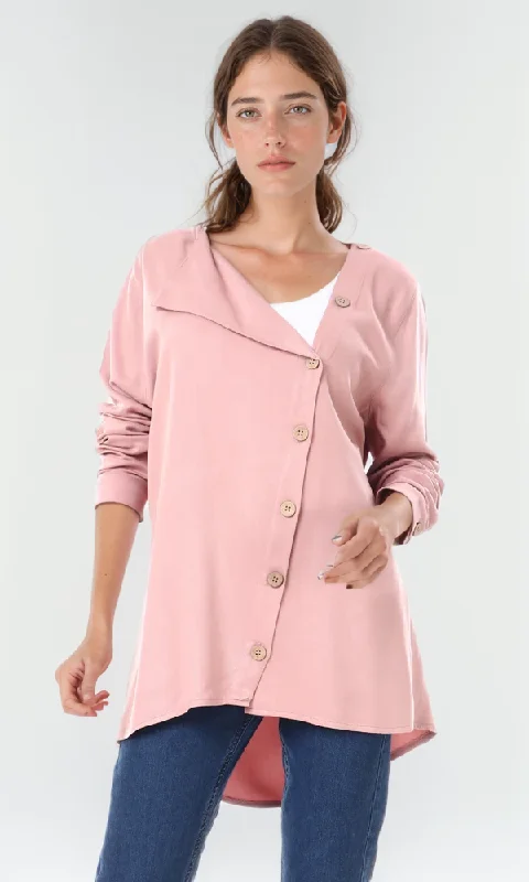 57006 Draped Collar Buttoned Shirt - Dusty Rose-- Mesh Fabric Canvas Fabric Denim Fabric 57006 Draped Collar Buttoned Shirt - Dusty Rose-- Mesh Fabric Canvas Fabric Denim Fabric