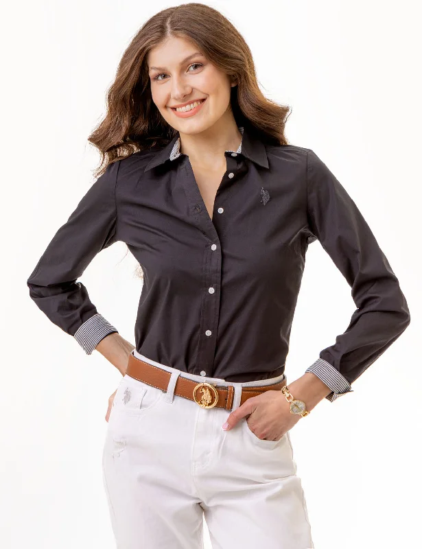 SOLID STRETCH POPLIN SHIRT-- Lace Blend Ribbed Blend Corduroy Blend