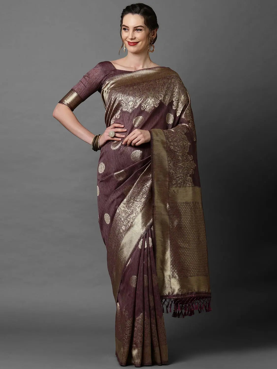 Sareemall Mauve Festive Silk Blend Woven Design Saree With Unstitched Blouse Business Casual Blouse Sareemall Mauve Festive Silk Blend Woven Design Saree With Unstitched Blouse Business Casual Blouse