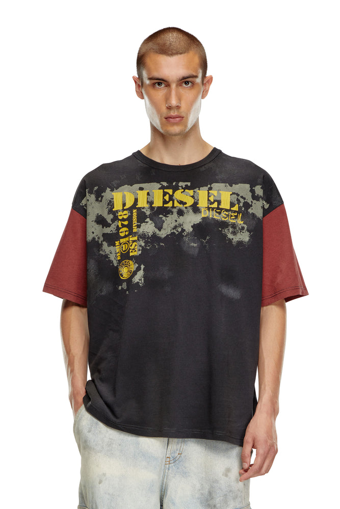 Colour-block T-shirt with dirty effects-- Satin Fabric Silk Fabric Chiffon Fabric