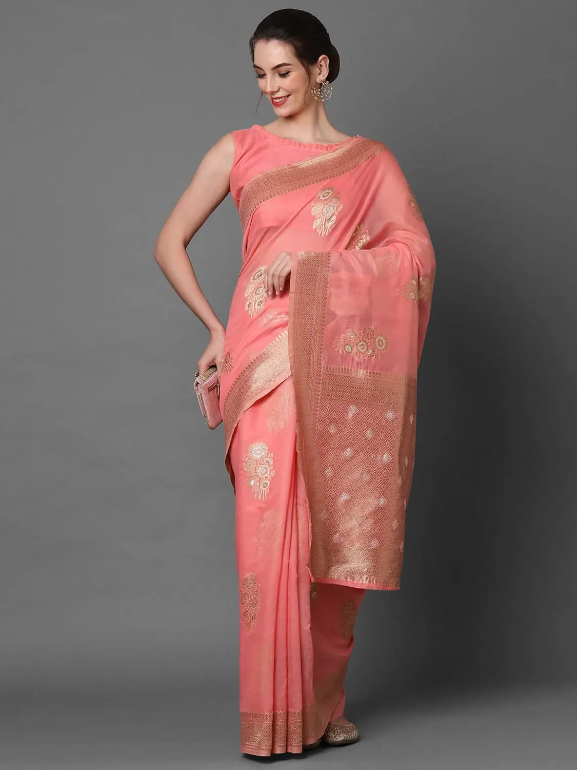 Sareemall Pink Festive Silk Blend Woven Design Saree With Unstitched Blouse Soft Knit Blouse Sareemall Pink Festive Silk Blend Woven Design Saree With Unstitched Blouse Soft Knit Blouse