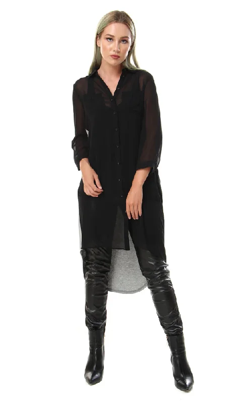 93144 Bi-Tone Cotton & Chiffon Buttoned Shirt - Black & Grey-- Anti-Pilling Machine Wash Handmade 93144 Bi-Tone Cotton & Chiffon Buttoned Shirt - Black & Grey-- Anti-Pilling Machine Wash Handmade