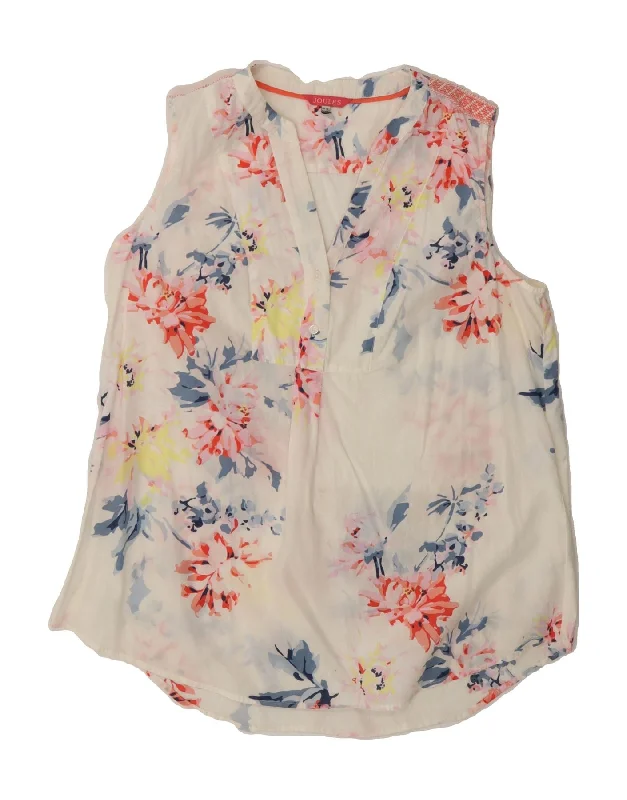 JOULES Womens Sleeveless Blouse Top UK 14 Medium White Floral Cotton Asymmetric Hem Blouse JOULES Womens Sleeveless Blouse Top UK 14 Medium White Floral Cotton Asymmetric Hem Blouse