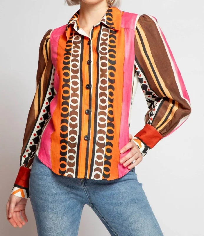 Lorca Blouse In Tulum Stripe Sweetheart Neck Blouse