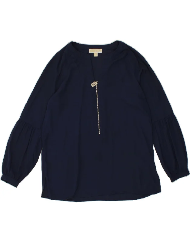 MICHAEL KORS Womens Blouse Top UK 14 Medium Navy Blue Bell Sleeve Blouse