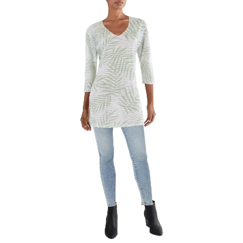 Womens V Neck Printed Blouse Loose Oversized Blouse