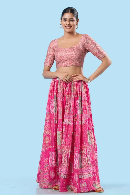 Light Pink Brocade Back Open Elbow Sleeves Blouse Textured Cotton Blouse