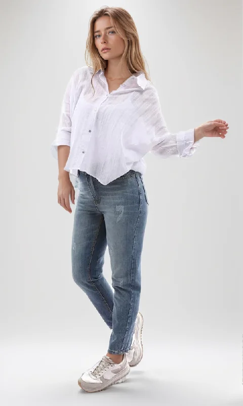 95418 Self Striped Oversized Off White High Low Shirt-- Notch Collar Peter Pan Collar Cowl Neck 95418 Self Striped Oversized Off White High Low Shirt-- Notch Collar Peter Pan Collar Cowl Neck