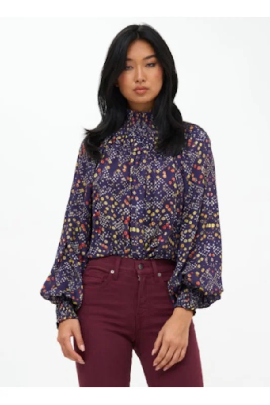 Indigo Mini Dot High Neck Blouse Relaxed Fit Blouse