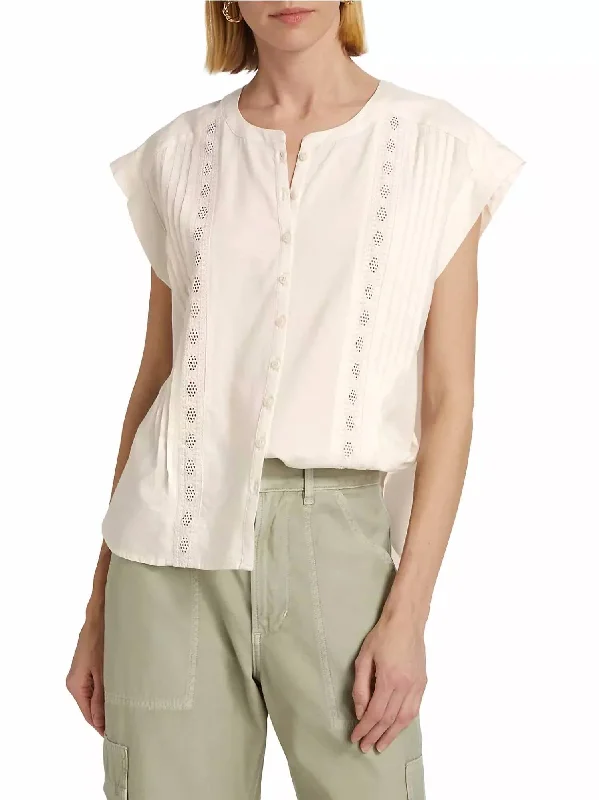 Paloma Lace Blouse In Moonstone Delicate Pleat Blouse
