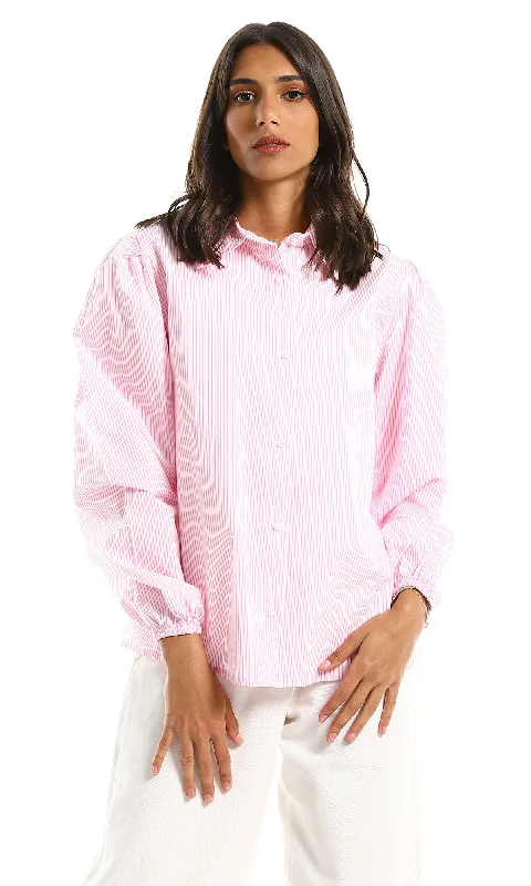 98052 Thin Striped Pink & White Shirt With Elastic Cuffs-- Polka Dot Checkered Tartan