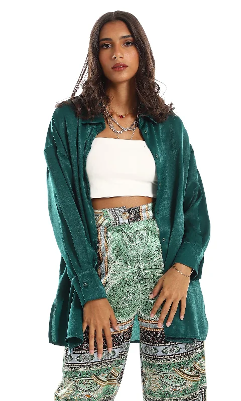 97507 Emerald Green Silk Accent Long Sleeves Shirt-- Front Pockets Side Pockets Patch Pockets 97507 Emerald Green Silk Accent Long Sleeves Shirt-- Front Pockets Side Pockets Patch Pockets