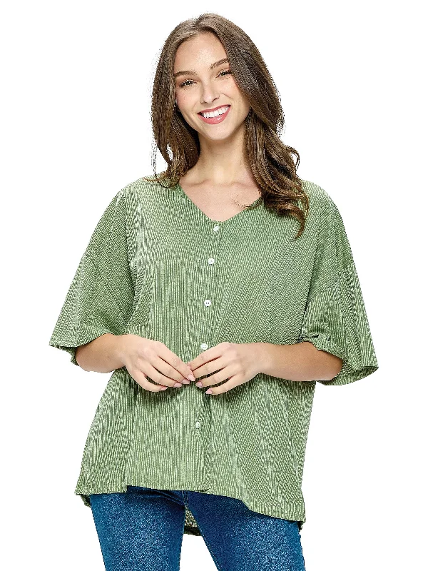 Blouse Button Up Ribbed Oversized Drape Neck Blouse