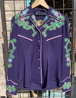 Rickrageous Custom Purple Pearl Snap Wool Gab Shirt Swarovski Crystals-- Notch Collar Peter Pan Collar Cowl Neck Rickrageous Custom Purple Pearl Snap Wool Gab Shirt Swarovski Crystals-- Notch Collar Peter Pan Collar Cowl Neck