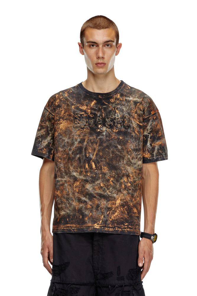 Dirty-effect T-shirt with logo lettering-- Spandex Blend Rayon Blend Denim Blend