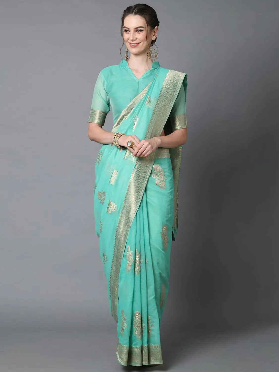 Sareemall Teal Festive Silk Blend Woven Designer Saree With Unstitched Blouse Office-Ready Blouse Sareemall Teal Festive Silk Blend Woven Designer Saree With Unstitched Blouse Office-Ready Blouse