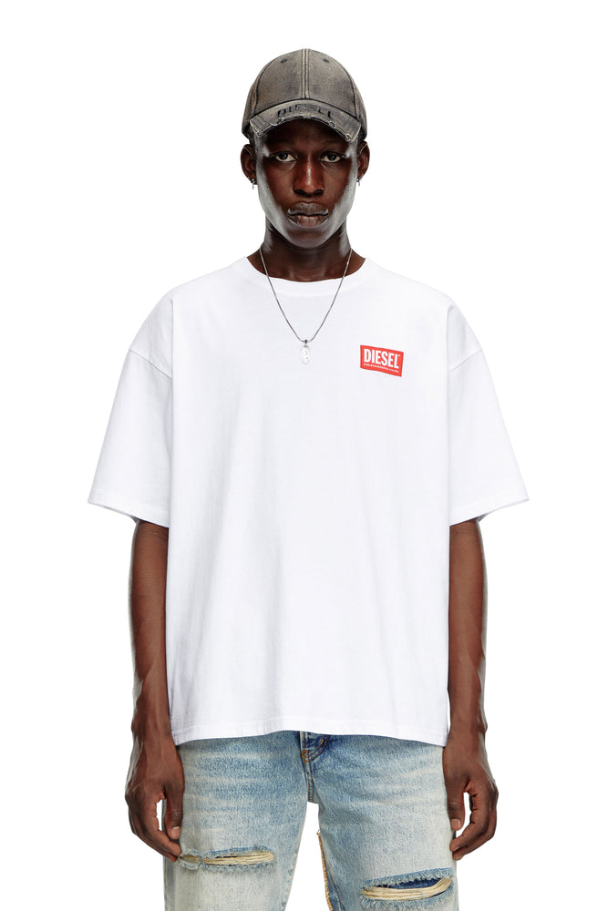 T-shirt with jacquard logo patch-- Lace Blend Ribbed Blend Corduroy Blend
