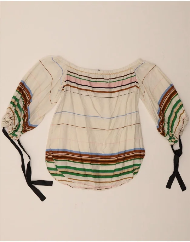 MASSIMO DUTTI Womens Blouse Top EU 38 Small Off White Striped Viscose Vintage Polka Blouse
