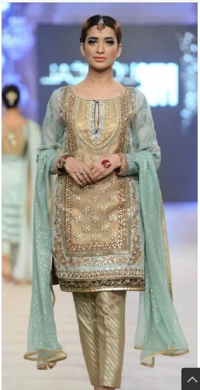 Pakistani Party Dress In Golden And Turquoise Color Model# P 1660 Glittery Long Formal Pakistani Party Dress In Golden And Turquoise Color Model# P 1660 Glittery Long Formal